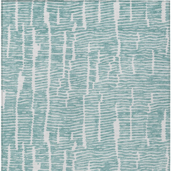 5' X 8' Teal Blue And Ivory Abstract Washable Indoor Outdoor Area Rug