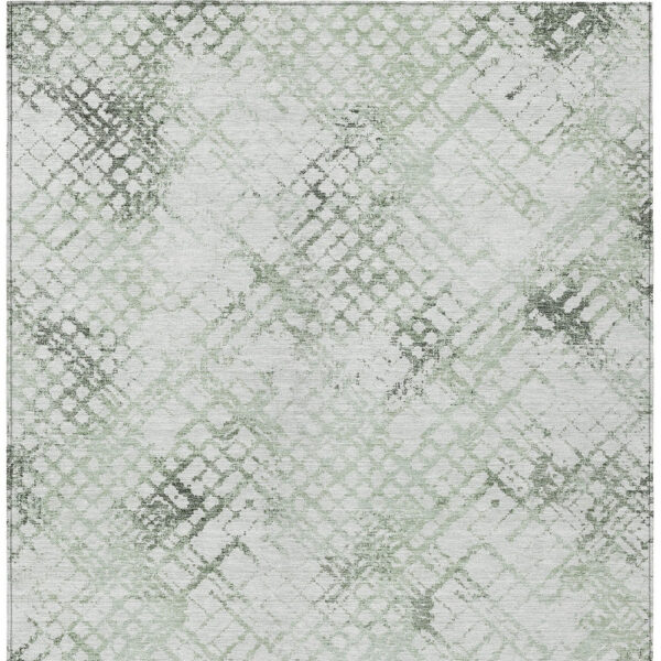 5' X 8' Artichoke Green And Ivory Geometric Washable Indoor Outdoor Area Rug