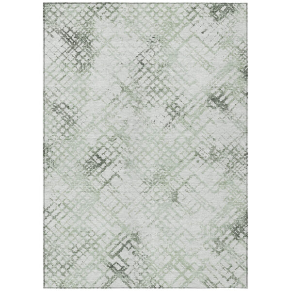 5' X 8' Artichoke Green And Ivory Geometric Washable Indoor Outdoor Area Rug