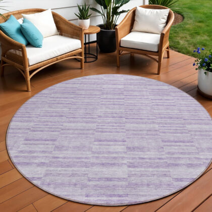 8' Plum And Purple Round Striped Washable Indoor Outdoor Area Rug