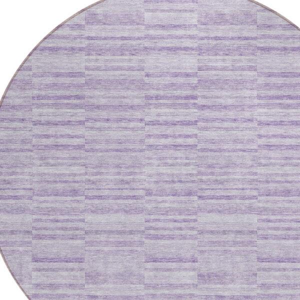 8' Plum And Purple Round Striped Washable Indoor Outdoor Area Rug