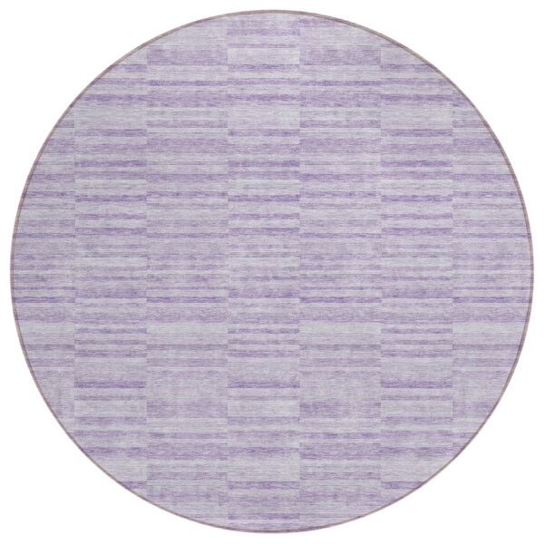 8' Plum And Purple Round Striped Washable Indoor Outdoor Area Rug