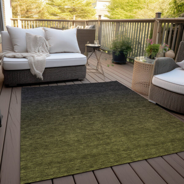 3' X 5' Olive Green And Charcoal Abstract Washable Indoor Outdoor Area Rug