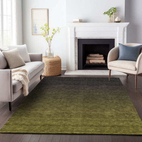 3' X 5' Olive Green And Charcoal Abstract Washable Indoor Outdoor Area Rug