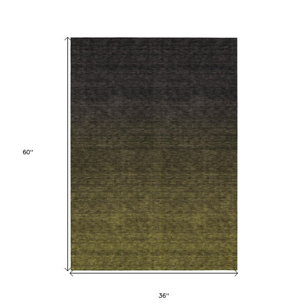 3' X 5' Olive Green And Charcoal Abstract Washable Indoor Outdoor Area Rug