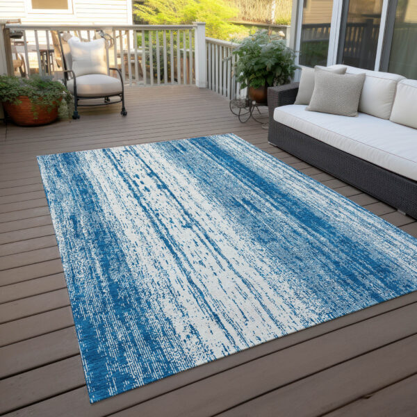 3' X 5' Navy Blue And Ivory Striped Washable Indoor Outdoor Area Rug