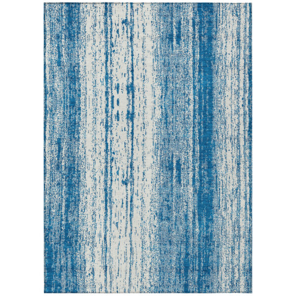 3' X 5' Navy Blue And Ivory Striped Washable Indoor Outdoor Area Rug
