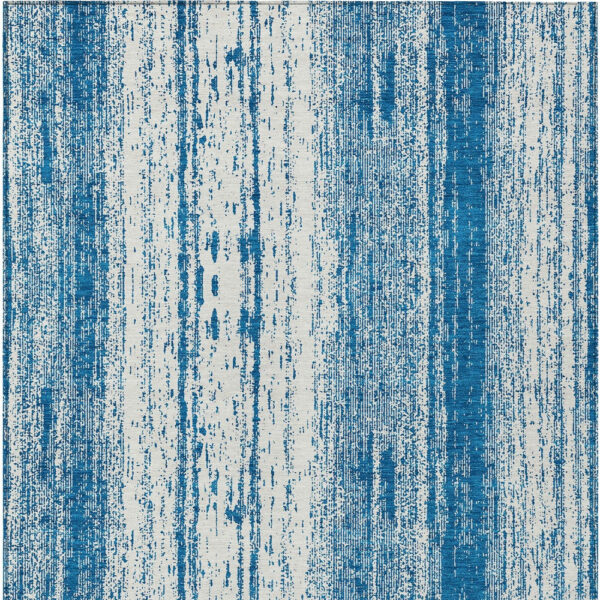 3' X 5' Navy Blue And Ivory Striped Washable Indoor Outdoor Area Rug