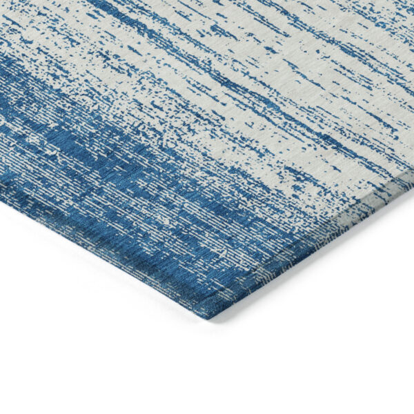 3' X 5' Navy Blue And Ivory Striped Washable Indoor Outdoor Area Rug