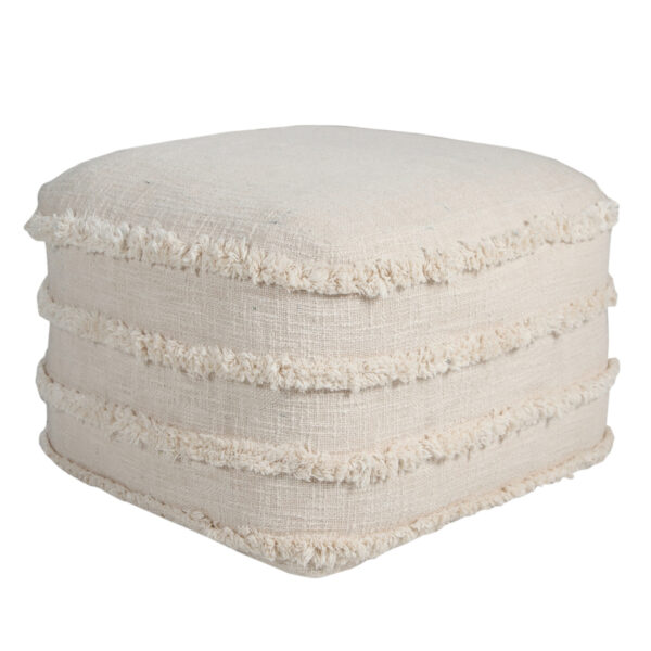 18" Cream Cotton Tufted Stripe Cube Pouf Ottoman