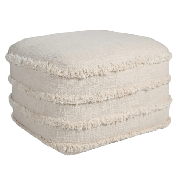 18" Cream Cotton Tufted Stripe Cube Pouf Ottoman