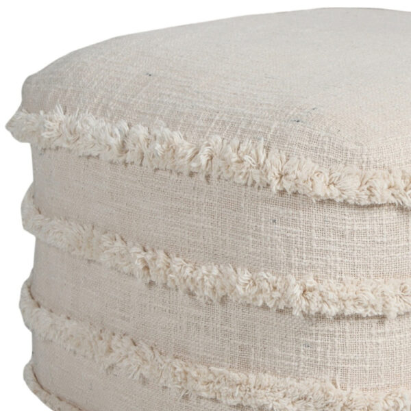 18" Cream Cotton Tufted Stripe Cube Pouf Ottoman