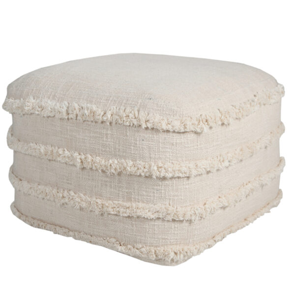18" Cream Cotton Tufted Stripe Cube Pouf Ottoman