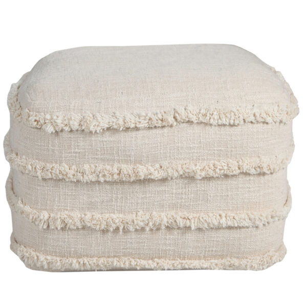 18" Cream Cotton Tufted Stripe Cube Pouf Ottoman