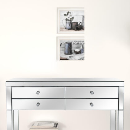 Set Of Two Soap Or Floral 1 White Framed Print Bathroom Wall Art