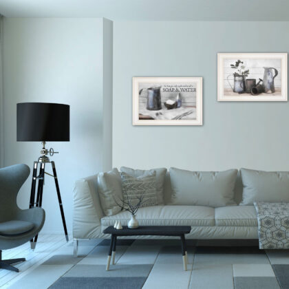 Set Of Two Soap Or Floral 1 White Framed Print Bathroom Wall Art