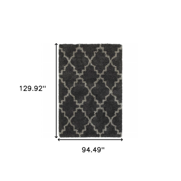8' X 11' Charcoal And Grey Geometric Shag Power Loom Stain Resistant Area Rug
