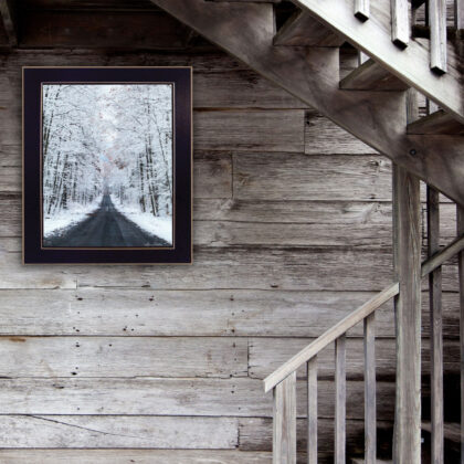 All Roads Lead Home Snowy Winter Lane Black Framed Print Wall Art
