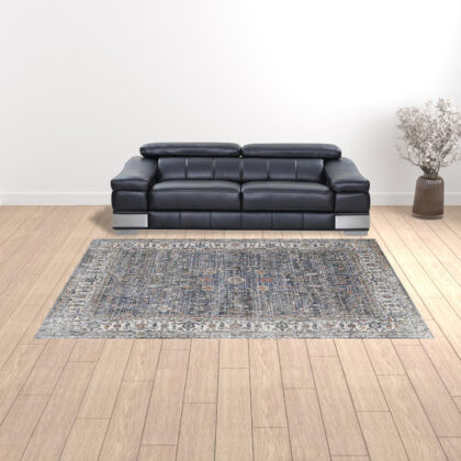 9' x 12' Gray and Brown Oriental Power Loom Area Rug