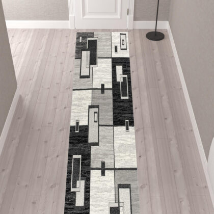 13' Runner Grey Abstract Power Loom Runner Rug