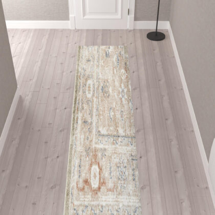 10' Sage Oriental Power Loom Distressed Washable Runner Rug