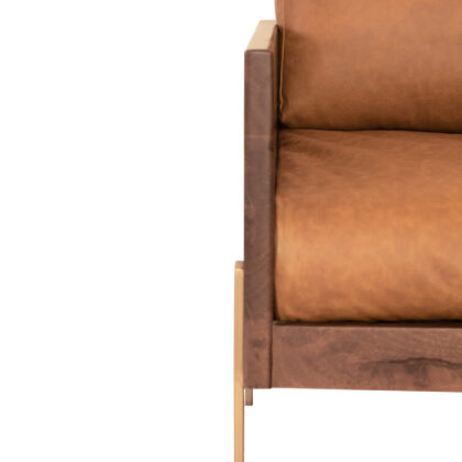 31" Carmel Brown Top Grain Leather And Gold Arm Chair