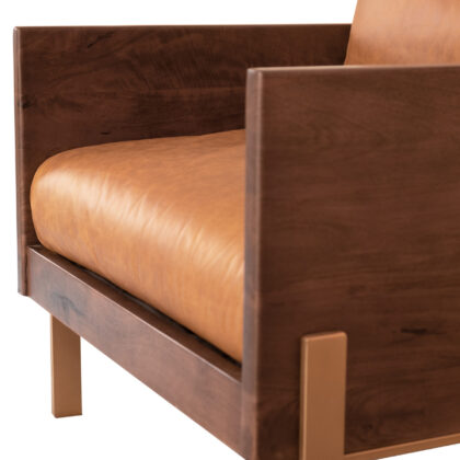 31" Carmel Brown Top Grain Leather And Gold Arm Chair