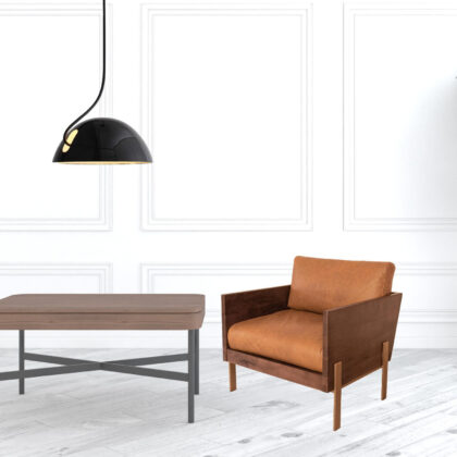 31" Carmel Brown Top Grain Leather And Gold Arm Chair