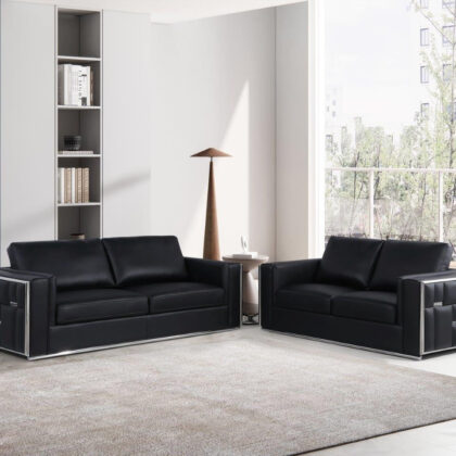 Black Top Grain Leather 6 or More Person Seating Set