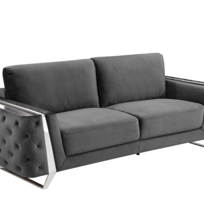 Two Piece Indoor Dark Gray Italian Leather Five Person Seating Set