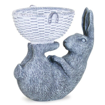 7" Gray and White Polyresin Rabbit Figurine
