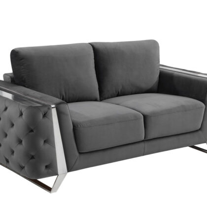 Two Piece Indoor Dark Gray Italian Leather Five Person Seating Set