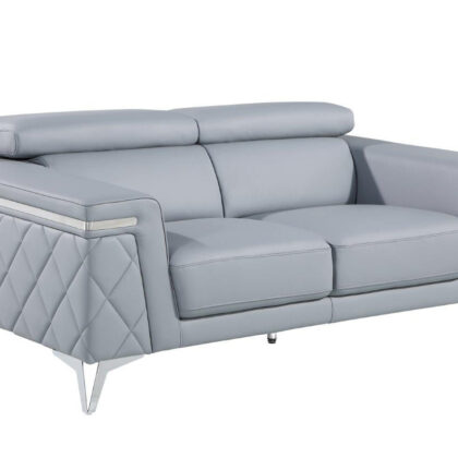 70" Light Blue And Silver Metallic Leather Loveseat