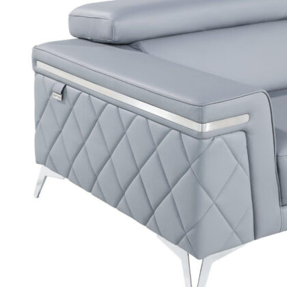 70" Light Blue And Silver Metallic Leather Loveseat