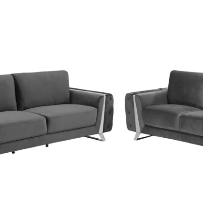Two Piece Indoor Dark Gray Italian Leather Five Person Seating Set