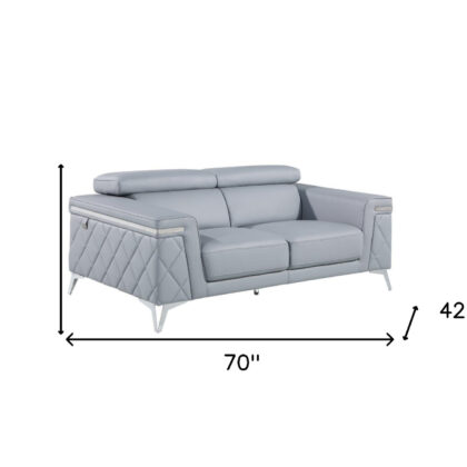 70" Light Blue And Silver Metallic Leather Loveseat