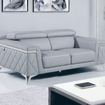 70" Light Blue And Silver Metallic Leather Loveseat