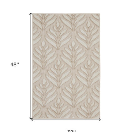 3' X 4' Gray and Ivory Floral Indoor Outdoor Area Rug