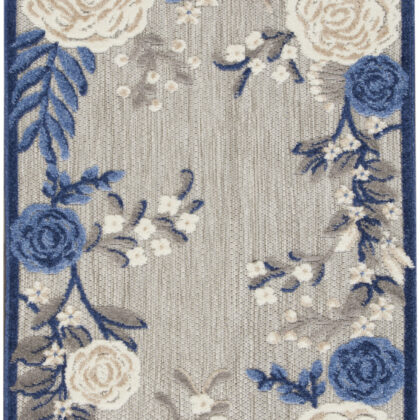 3' X 4' Blue and Gray Floral Indoor Outdoor Area Rug