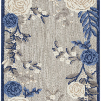 3' X 4' Blue and Gray Floral Indoor Outdoor Area Rug
