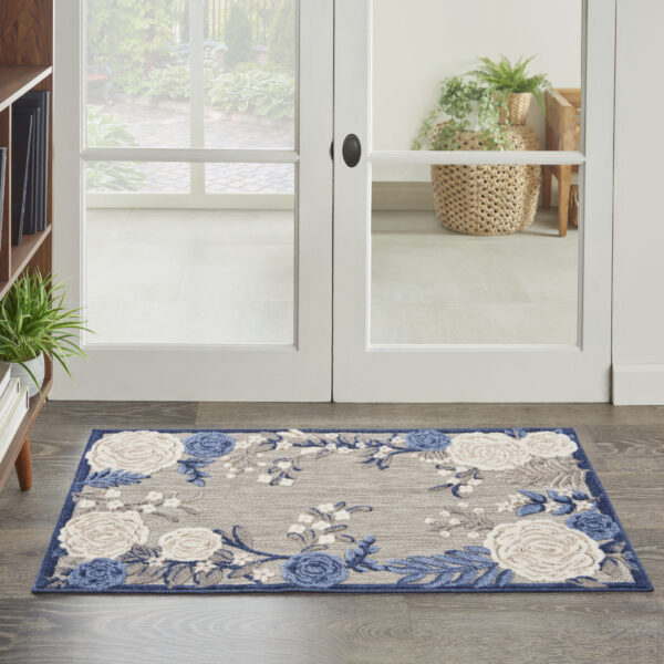 3' X 4' Blue and Gray Floral Indoor Outdoor Area Rug