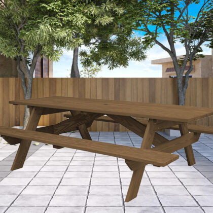 94" Wood Brown Solid Wood Outdoor Picnic Table with Umbrella Hole
