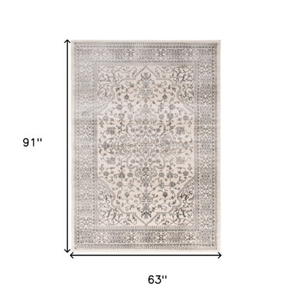 5' x 8' Ivory and Gray Oriental Area Rug
