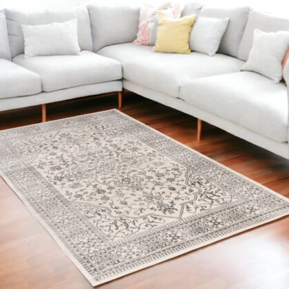 5' x 8' Ivory and Gray Oriental Area Rug