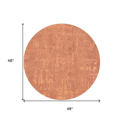 5' Orange Round Abstract Non Skid Area Rug