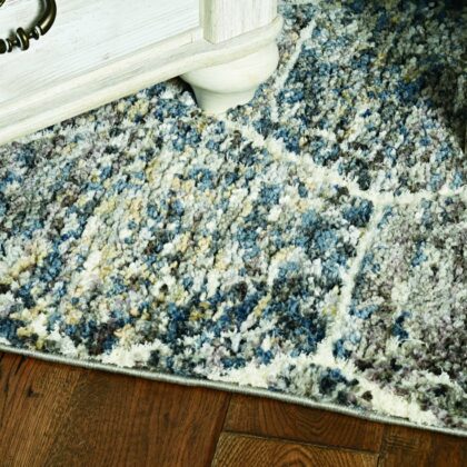 9'X13' Grey Teal Machine Woven Space Dyed Honeycomb Indoor Area Rug