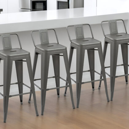 Set of Four 26" Gray Steel and Metal Low Back Counter Height Bar Chairs
