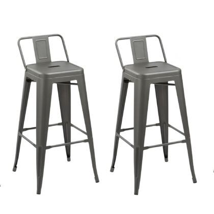 Set of Four 26" Gray Steel and Metal Low Back Counter Height Bar Chairs