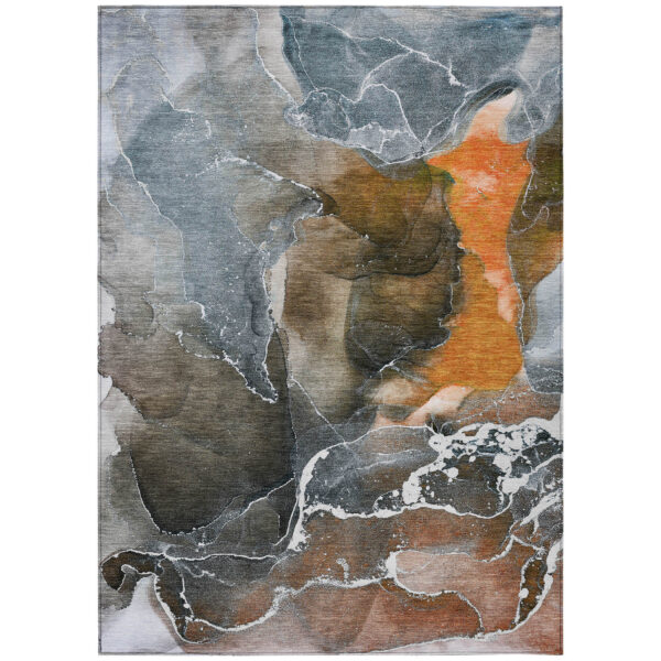 8' X 10' Orange Abstract Washable Non Skid Indoor Outdoor Area Rug