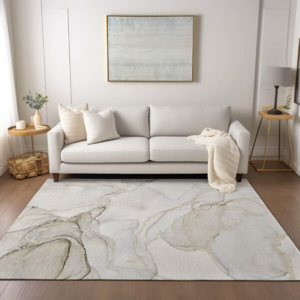 8' X 10' Beige and Ivory Abstract Washable Non Skid Indoor Outdoor Area Rug